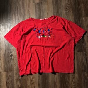 Vintage 90s Red Graphic Tee T‎ Shirt Embroidered PAR Logo Oversized Women L